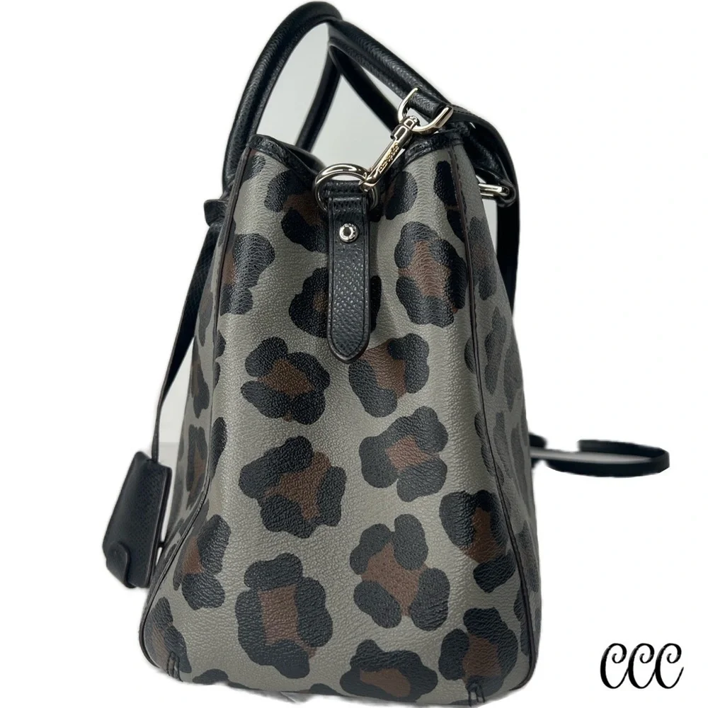 COACH SMALL MARGOT CARRYALL IN OCELOT PRINT F35897 LEOPARD GREY BLACK BAG PURSE